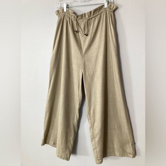 GILLI Pants Linen Blend Wide Leg Paperbag Waist with Toggle Drawstring Large - Picture 1 of 9